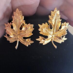 1960s Vintage Avon gold tone large Maple leaf stud earrings